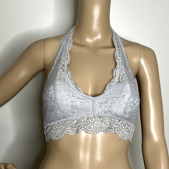 Aerie Gray Lace Halter Bralette - Picture 1 of 7